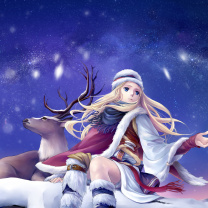 Das Anime Girl with Deer Wallpaper 208x208