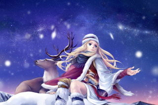 Обои Anime Girl with Deer на телефон 480x320