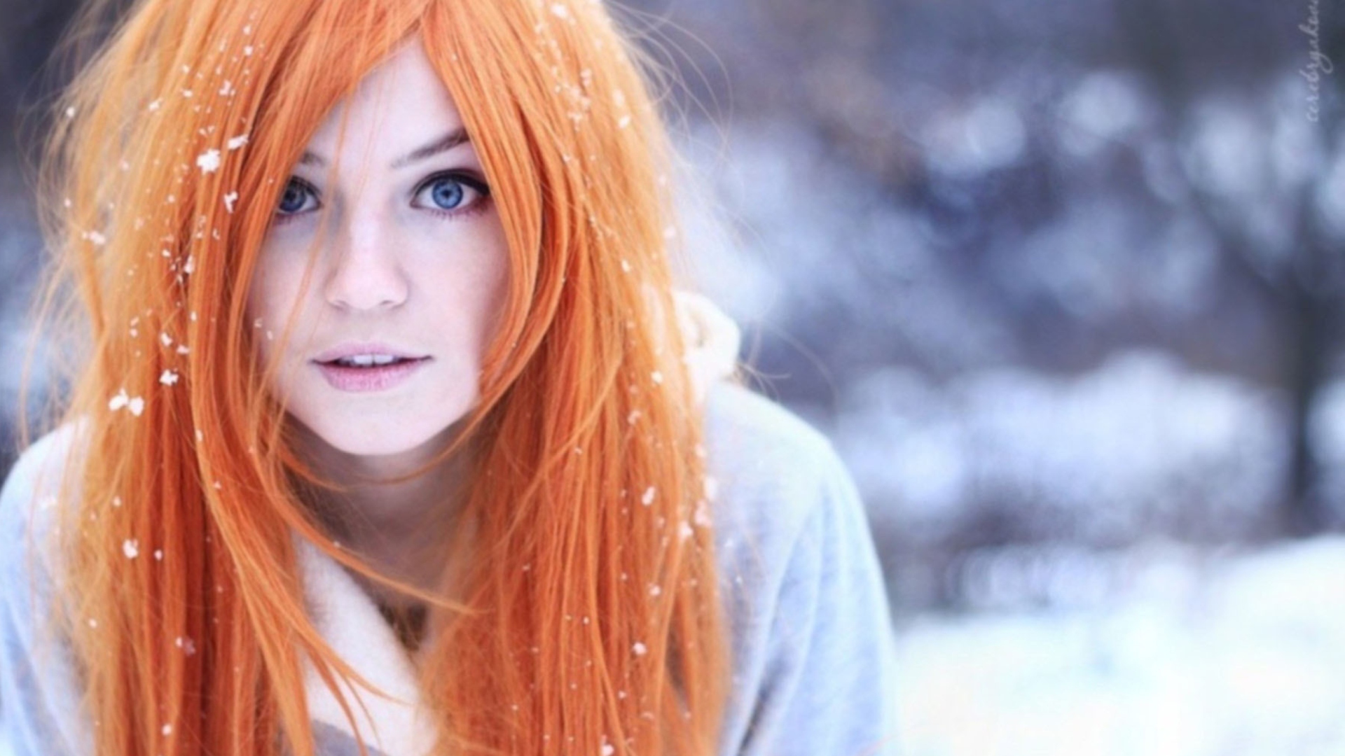 Screenshot №1 pro téma Summer Ginger Hair Girl And Snowflakes 1920x1080