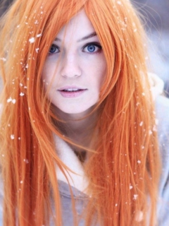 Summer Ginger Hair Girl And Snowflakes wallpaper 240x320