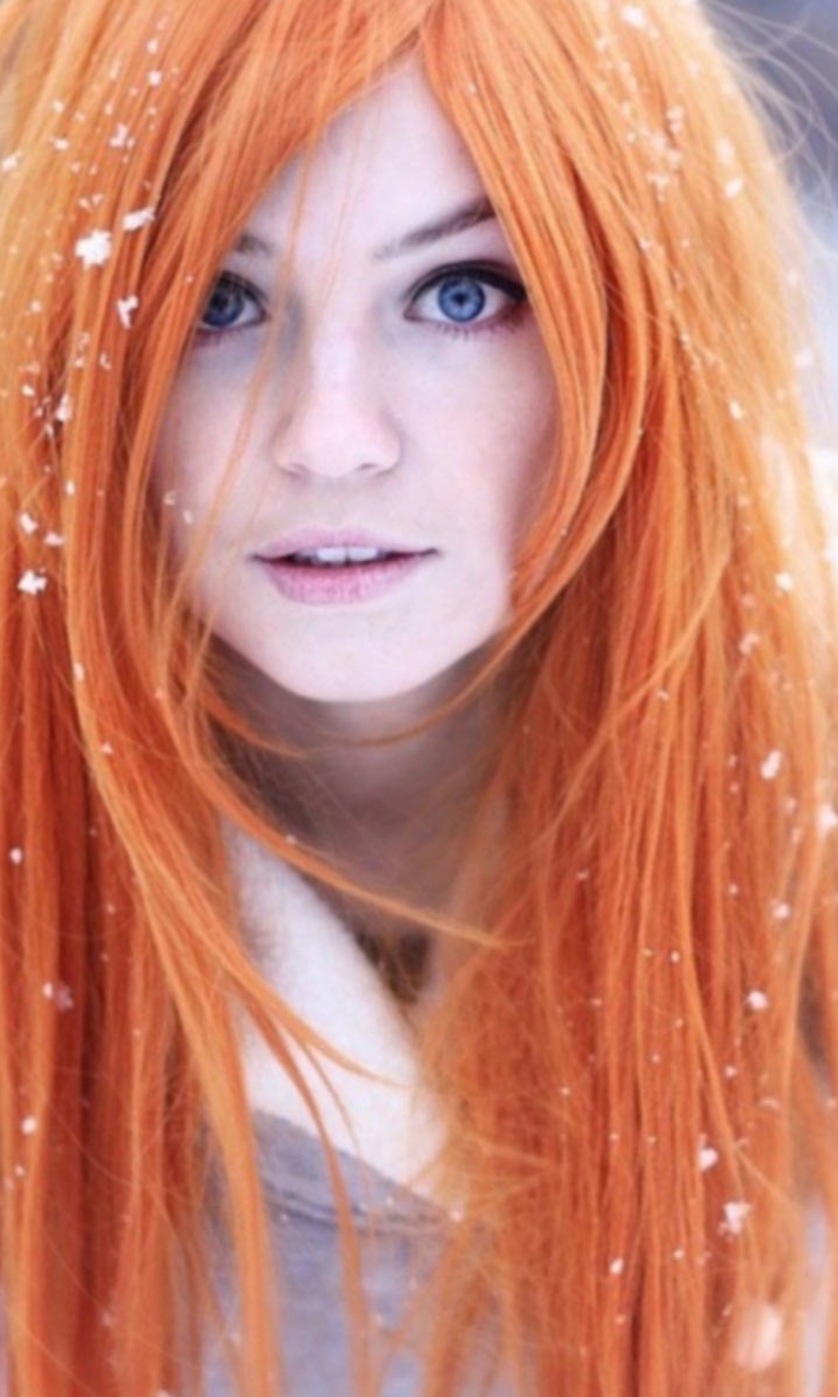 Summer Ginger Hair Girl And Snowflakes wallpaper 768x1280