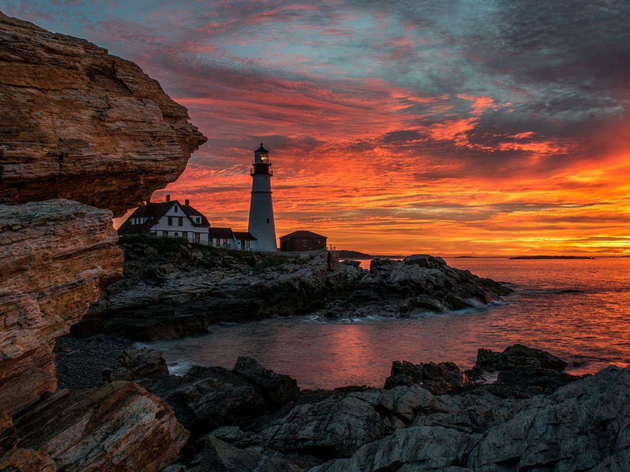 Fondo de pantalla Sunset and lighthouse 1280x960