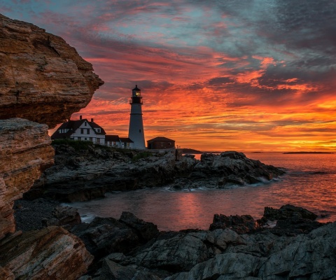 Sfondi Sunset and lighthouse 480x400
