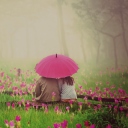 Das Couple Under Pink Umbrella Wallpaper 128x128