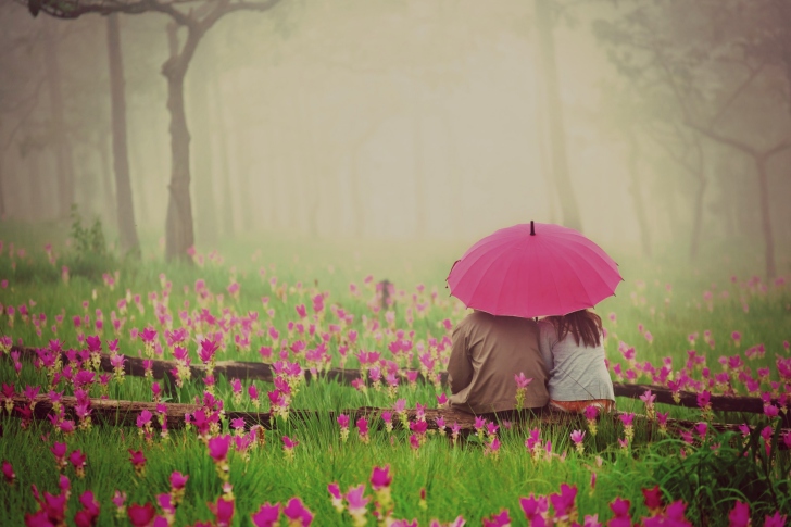 Обои Couple Under Pink Umbrella