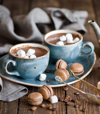 Hot Chocolate With Marshmallows And Macarons - Obrázkek zdarma pro 320x480