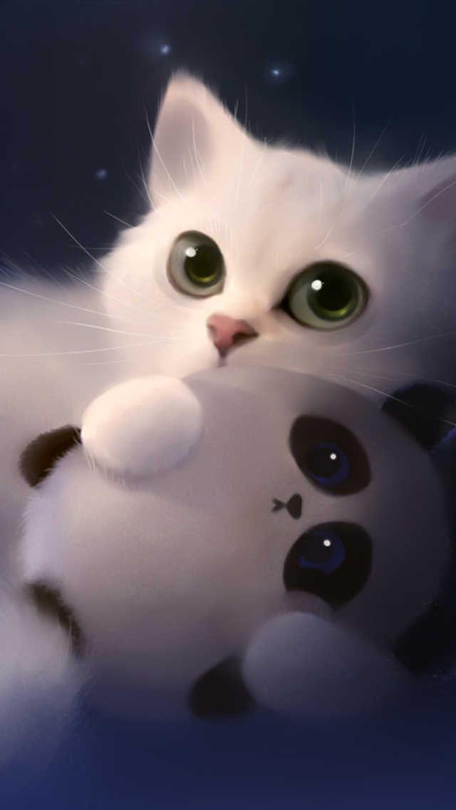Sfondi White Cat And Panda 640x1136