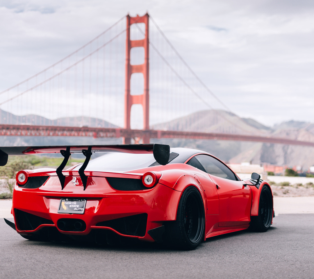Ferrari 458 Italia near Golden Gate Bridge wallpaper 1080x960