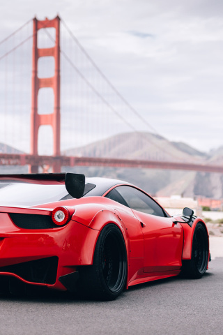 Fondo de pantalla Ferrari 458 Italia near Golden Gate Bridge 320x480