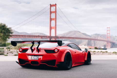 Fondo de pantalla Ferrari 458 Italia near Golden Gate Bridge 480x320