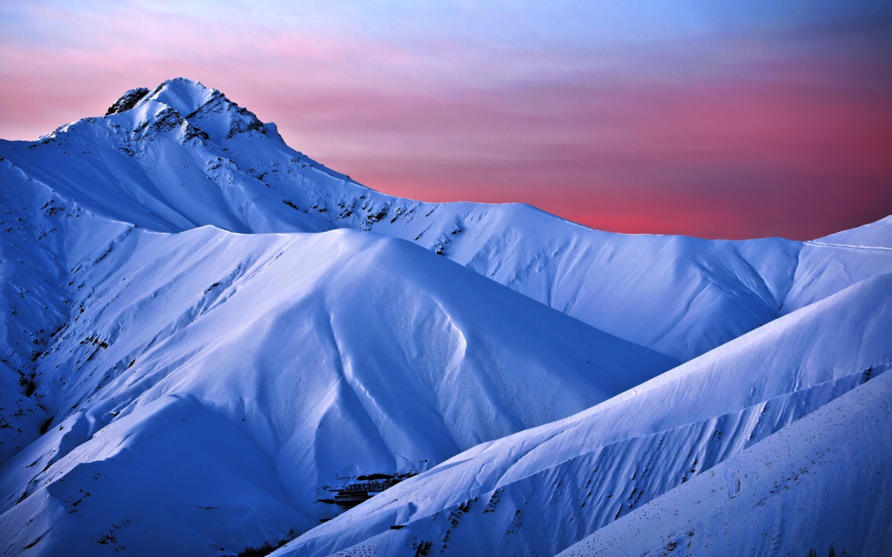 Screenshot №1 pro téma Snowy Mountains And Purple Horizon 1280x800
