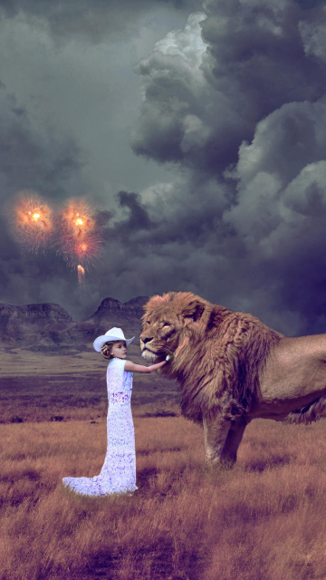 Sfondi Girl And Lion 360x640