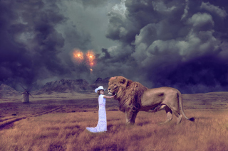 Girl And Lion - Obrázkek zdarma pro HTC Wildfire