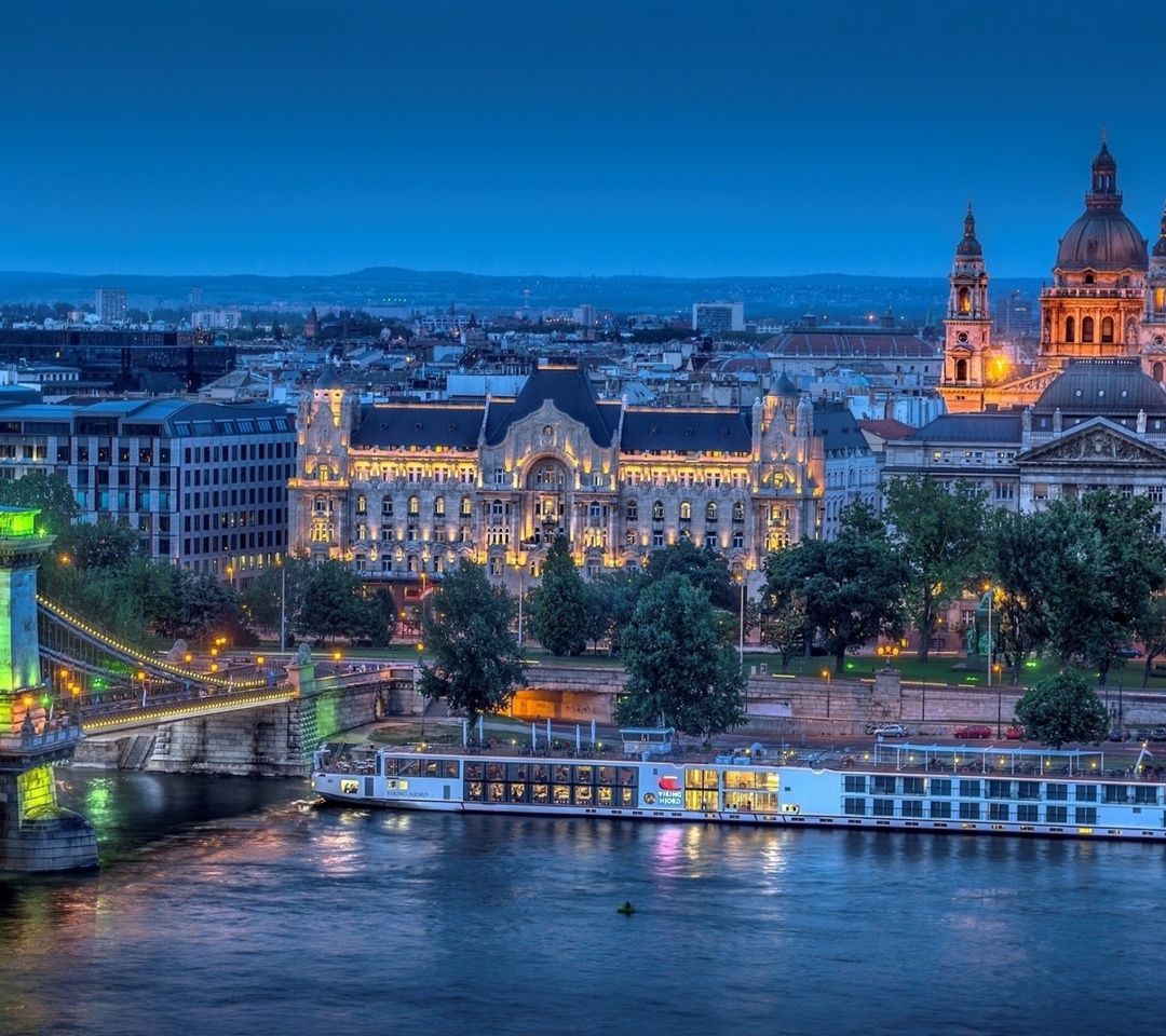 Budapest St Stephens Basilica and Danube Chain Bridge wallpaper 1080x960