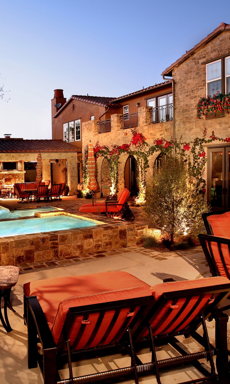Das Armchair Evening Luxury Pool Resort Romantic Wallpaper 768x1280