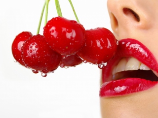 Обои Cherry and Red Lips 320x240