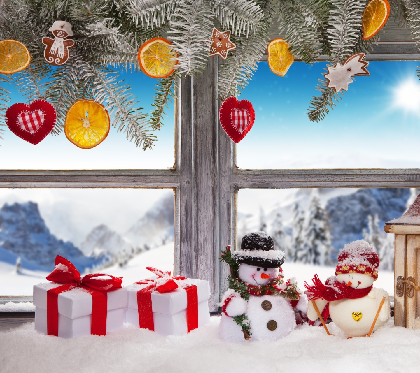 Winter Window Decoration wallpaper 1440x1280