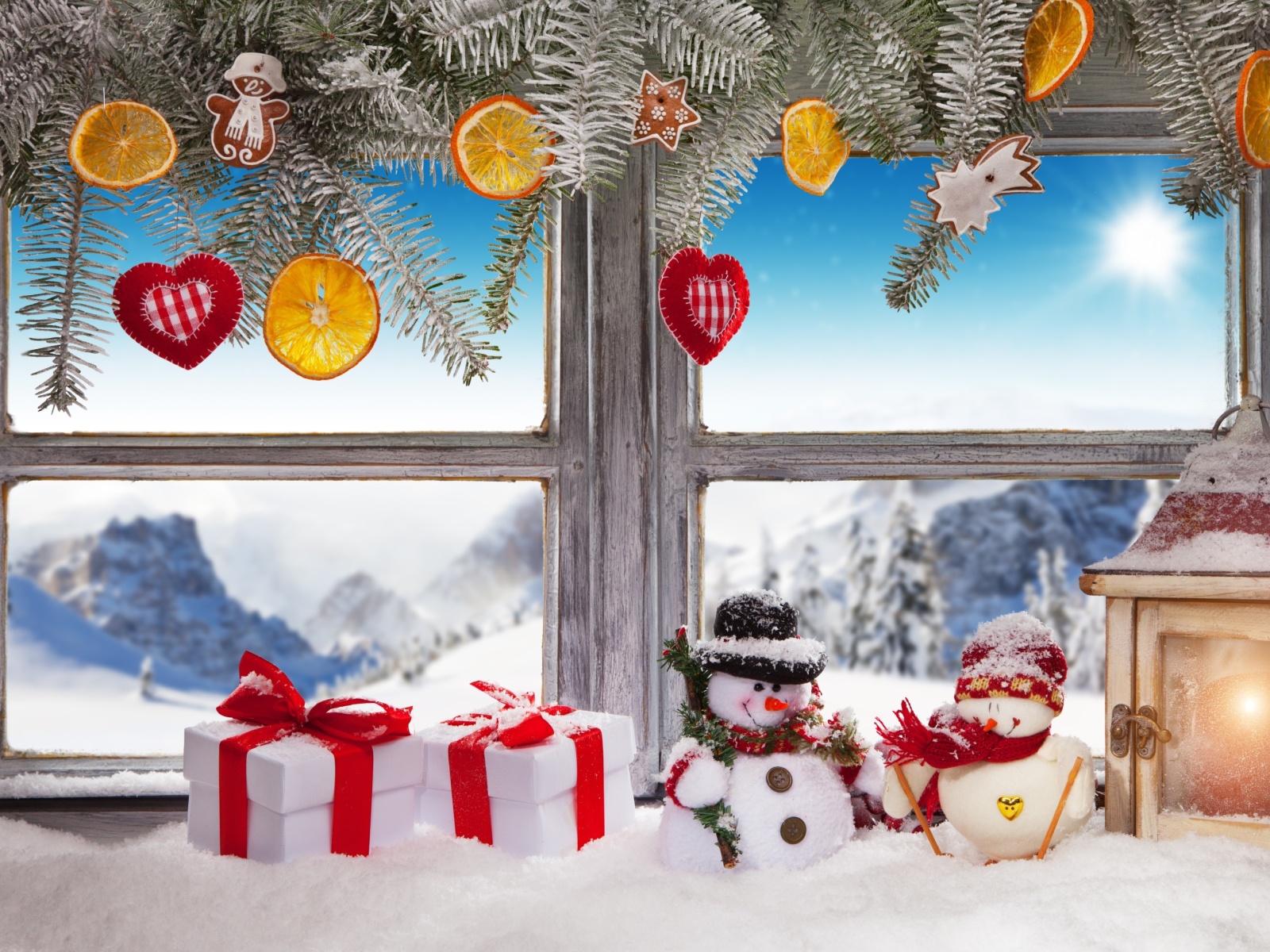 Das Winter Window Decoration Wallpaper 1600x1200