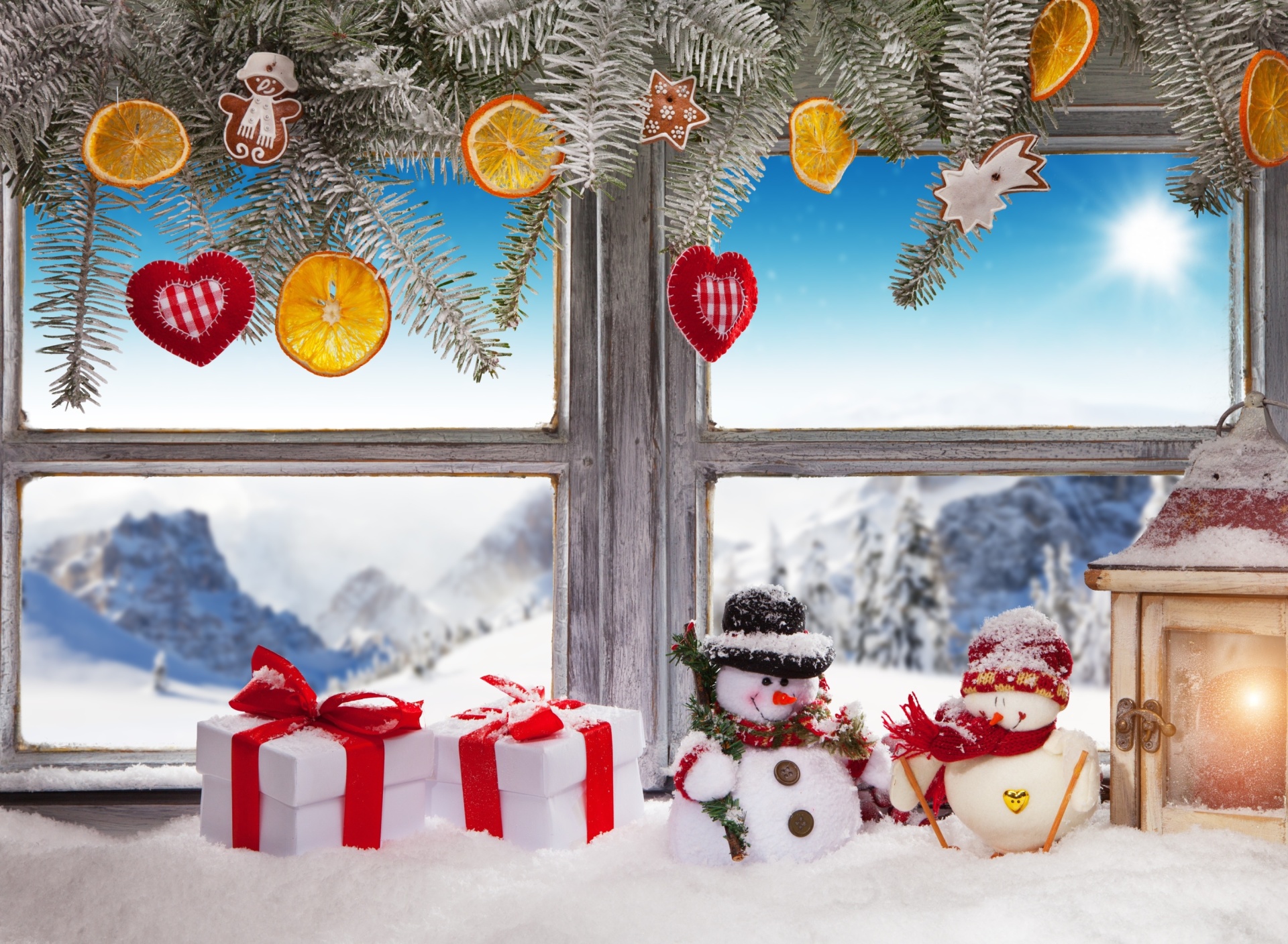 Das Winter Window Decoration Wallpaper 1920x1408