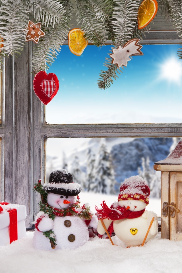Das Winter Window Decoration Wallpaper 640x960