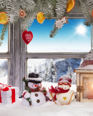Winter Window Decoration - Obrázkek zdarma pro 128x160