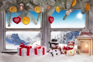 Kostenloses Winter Window Decoration Wallpaper für Android, iPhone und iPad