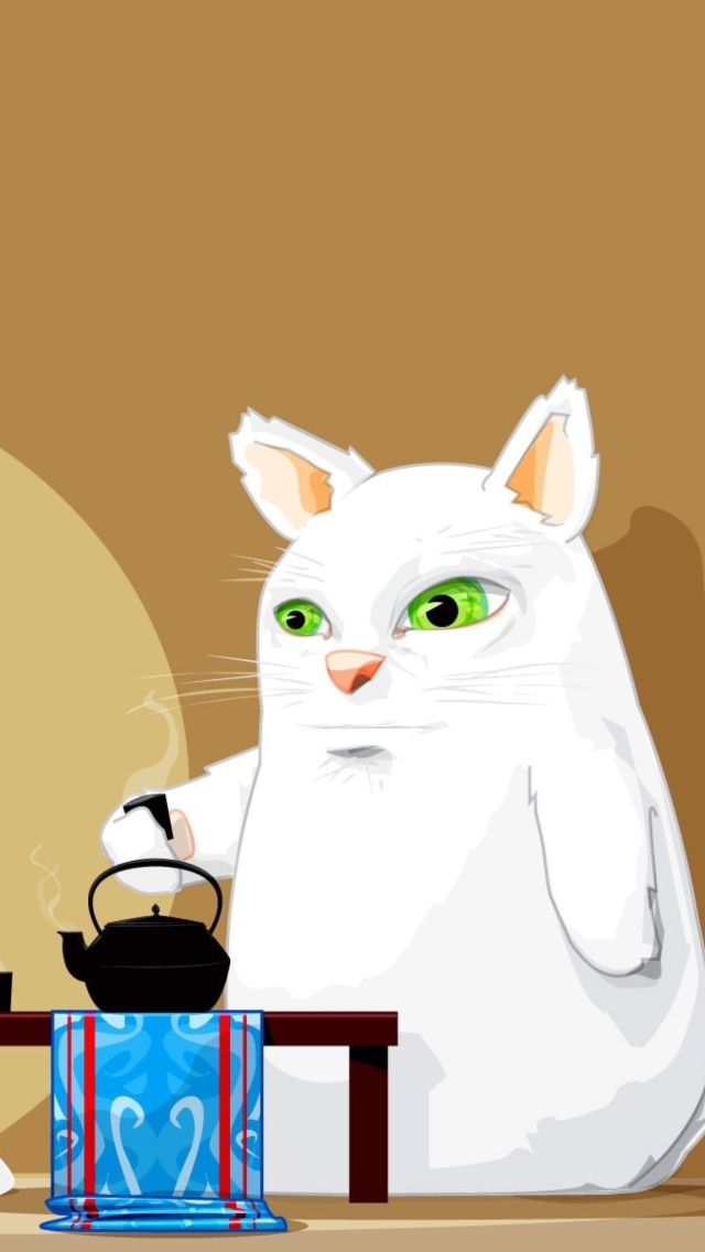 Обои Tea Cat 640x1136