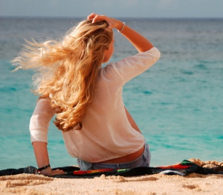 Blonde Girl At Beach Background for 208x208