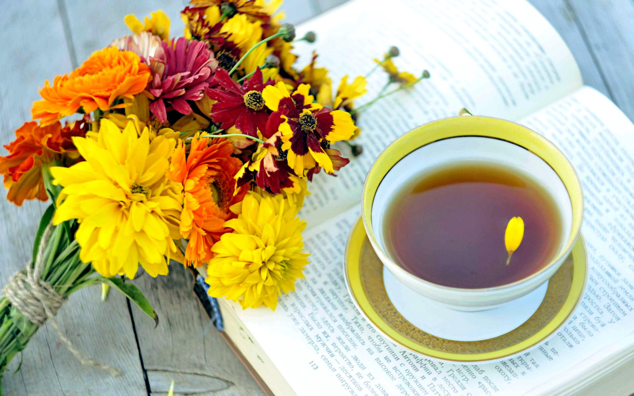 Tea and Book wallpaper 1280x800