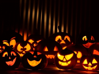 Das Halloween Pumpkins In The Dark Wallpaper 320x240