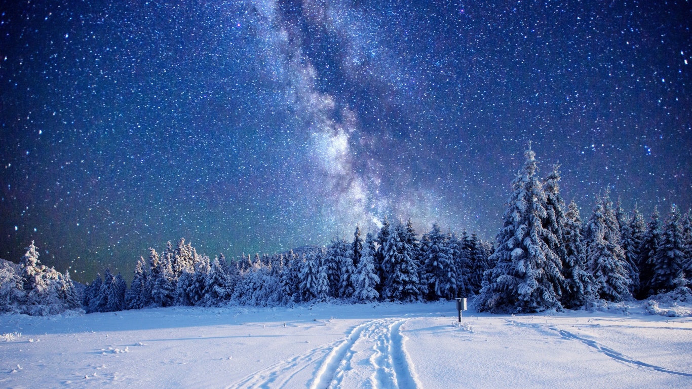 Screenshot №1 pro téma Milky Way on Winter Sky 1366x768