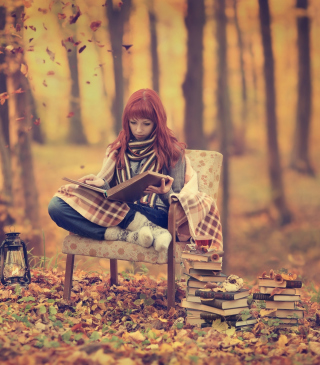 Girl Reading Old Books In Autumn Park - Obrázkek zdarma pro Nokia C5-03