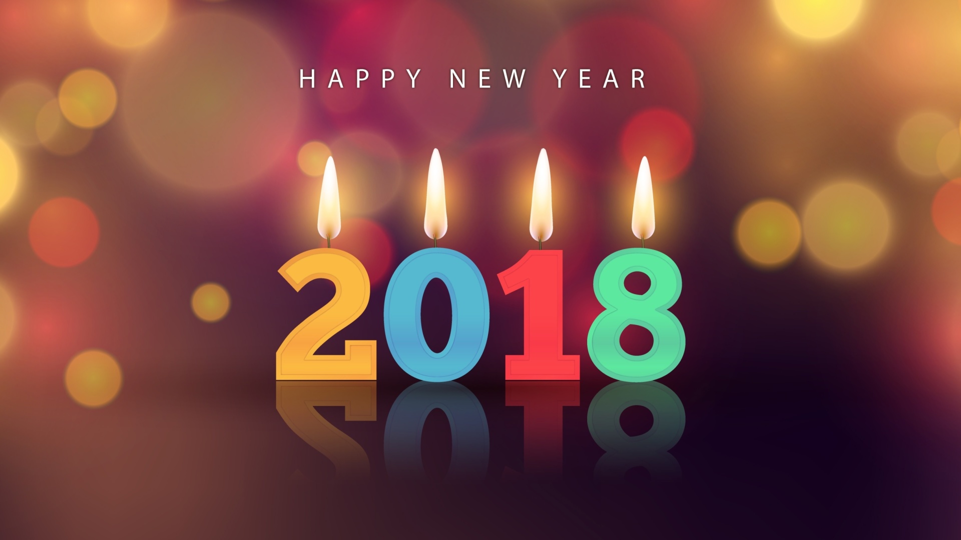 Обои New Year 2018 Greetings Card with Candles 1920x1080