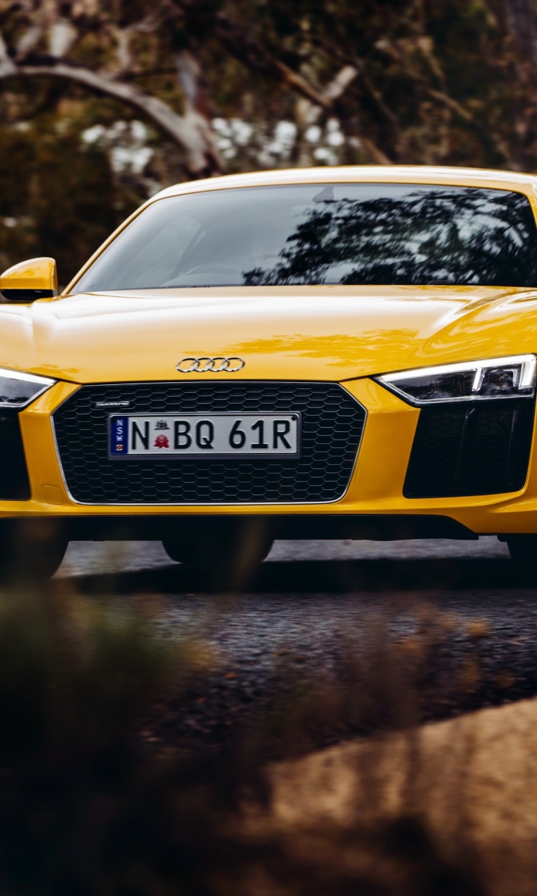 Fondo de pantalla Audi R8 V10 Plus Yellow Body Color 768x1280