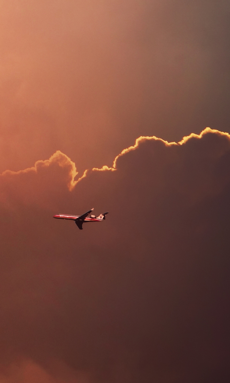 Screenshot №1 pro téma Airplane In Red Sky Above Clouds 768x1280