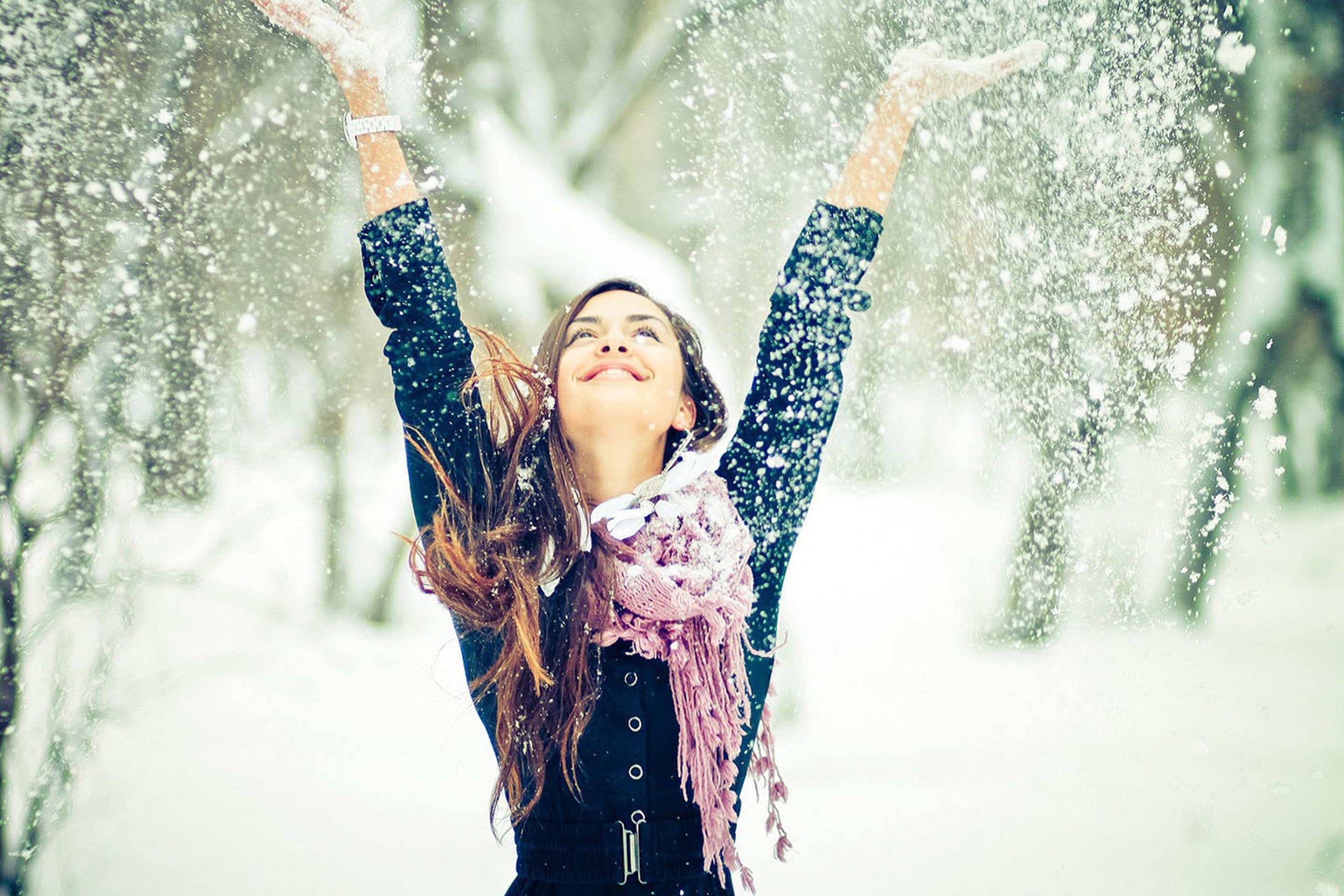 Sfondi Winter, Snow And Happy Girl 2880x1920