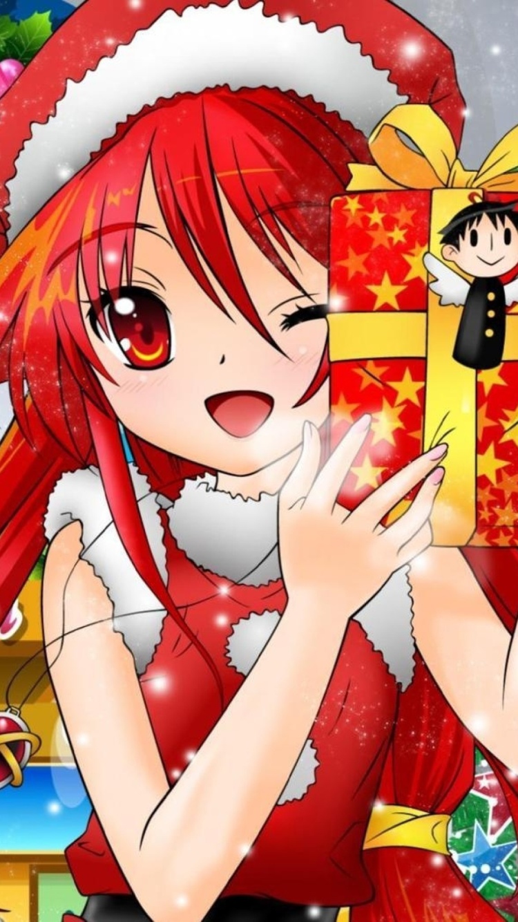 Das Christmas Anime girl Wallpaper 750x1334