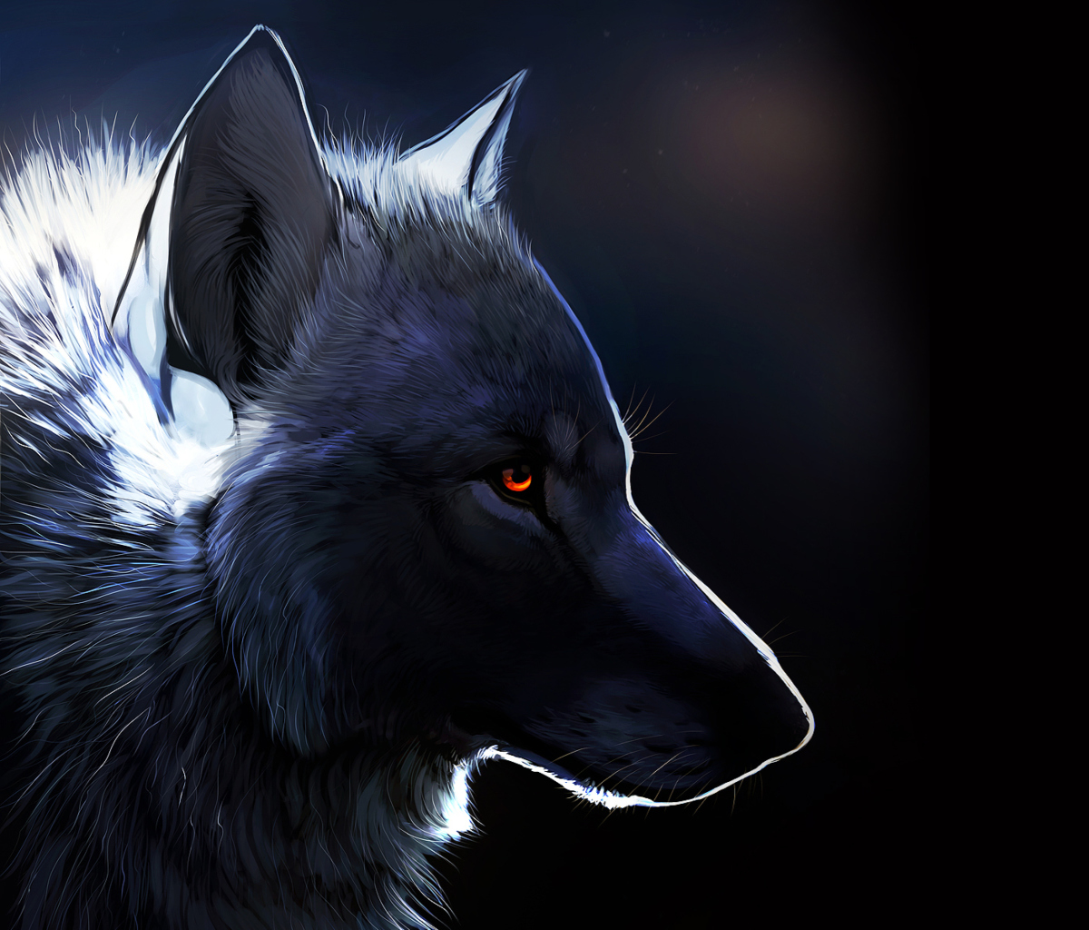 Screenshot №1 pro téma Wolf With Amber Eyes Painting 1200x1024