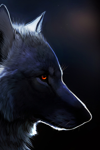 Das Wolf With Amber Eyes Painting Wallpaper 320x480