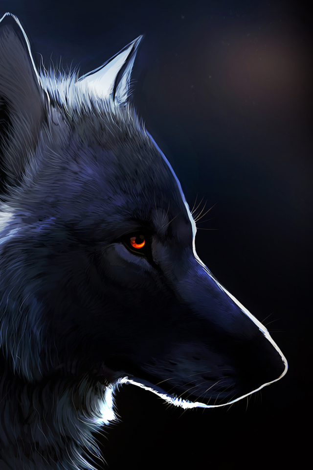 Das Wolf With Amber Eyes Painting Wallpaper 640x960