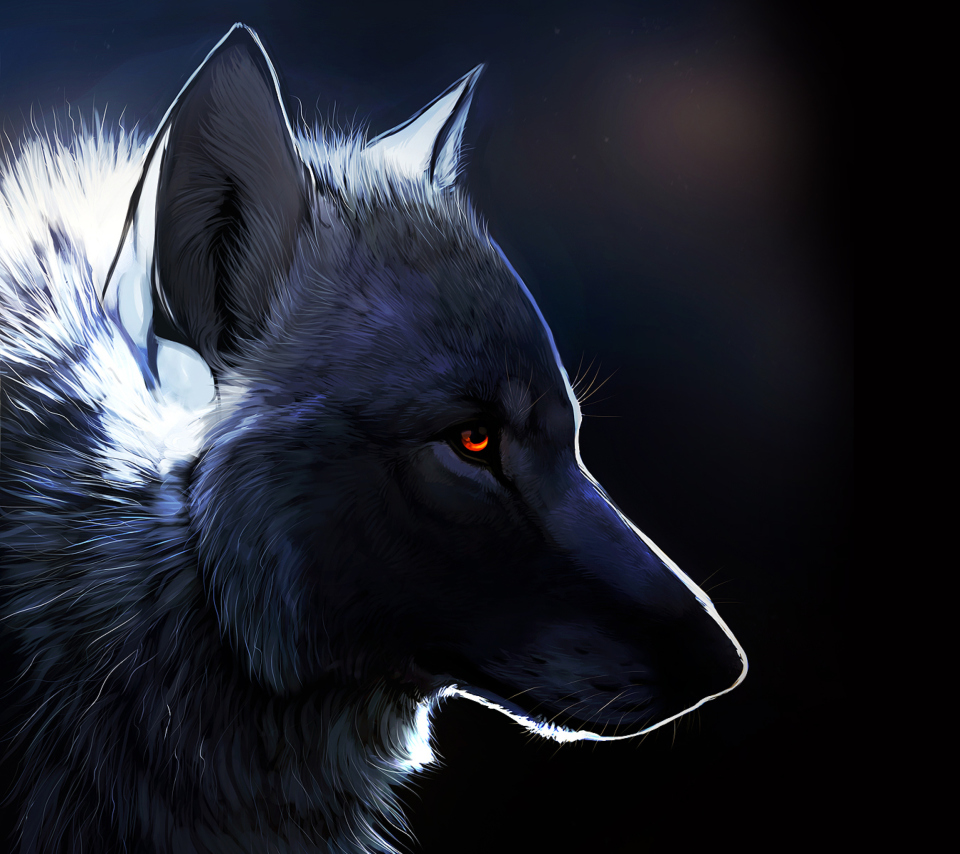 Обои Wolf With Amber Eyes Painting 960x854