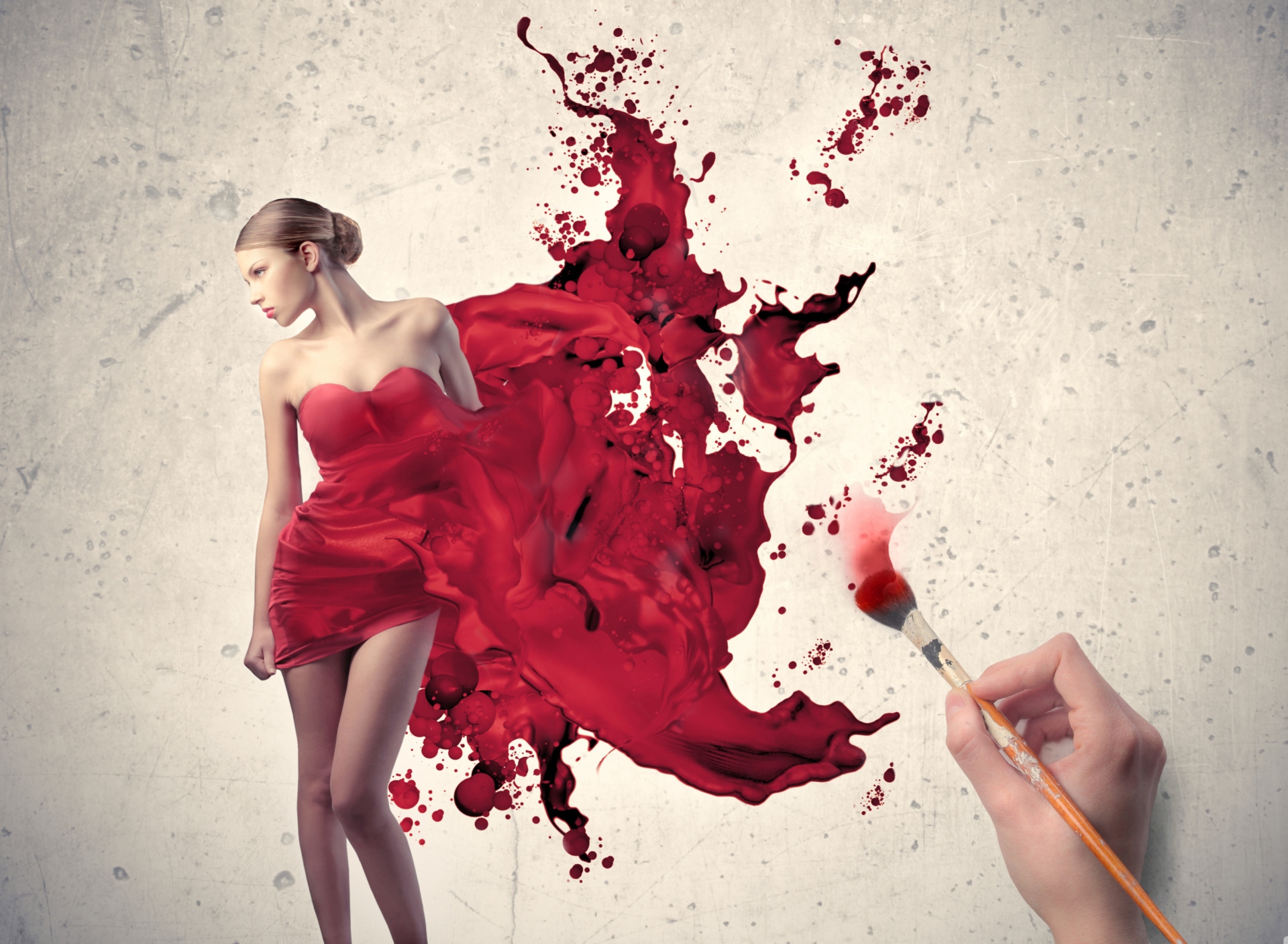 Das Girl In Painted Red Dress Wallpaper 1920x1408