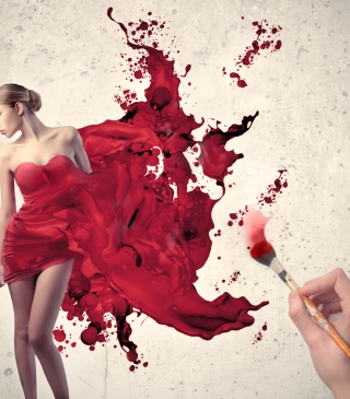 Kostenloses Girl In Painted Red Dress Wallpaper für 640x960