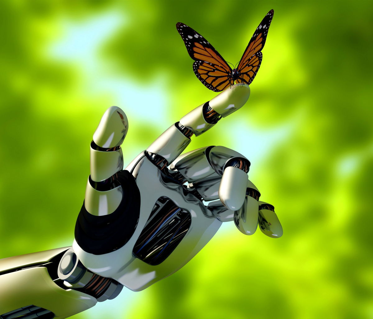 Обои Robot hand and butterfly 1200x1024