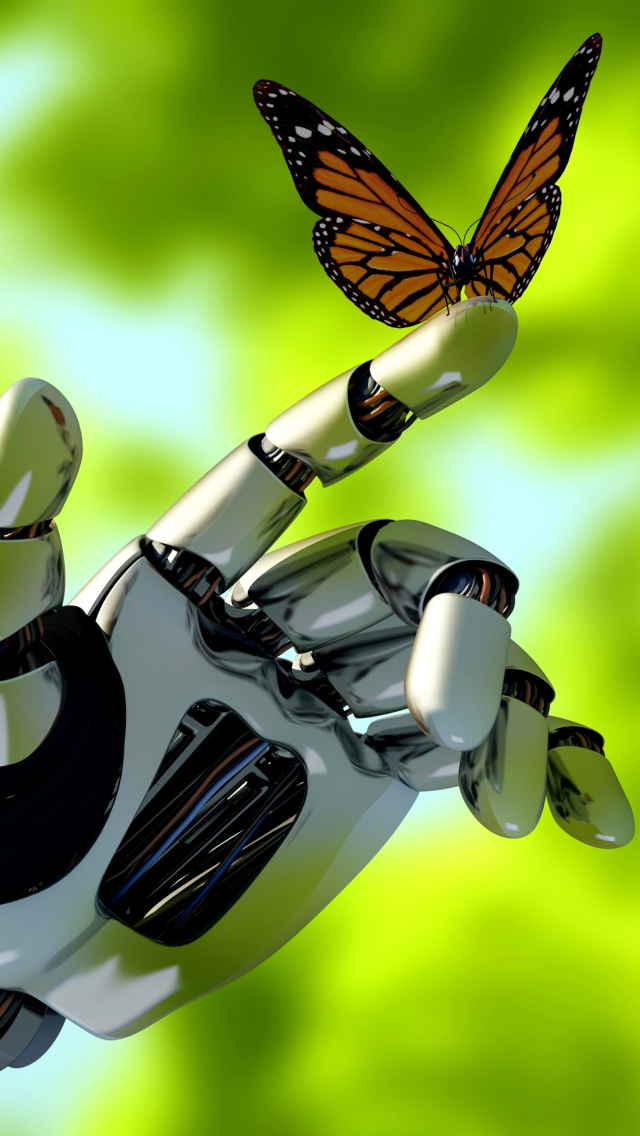 Robot hand and butterfly wallpaper 640x1136