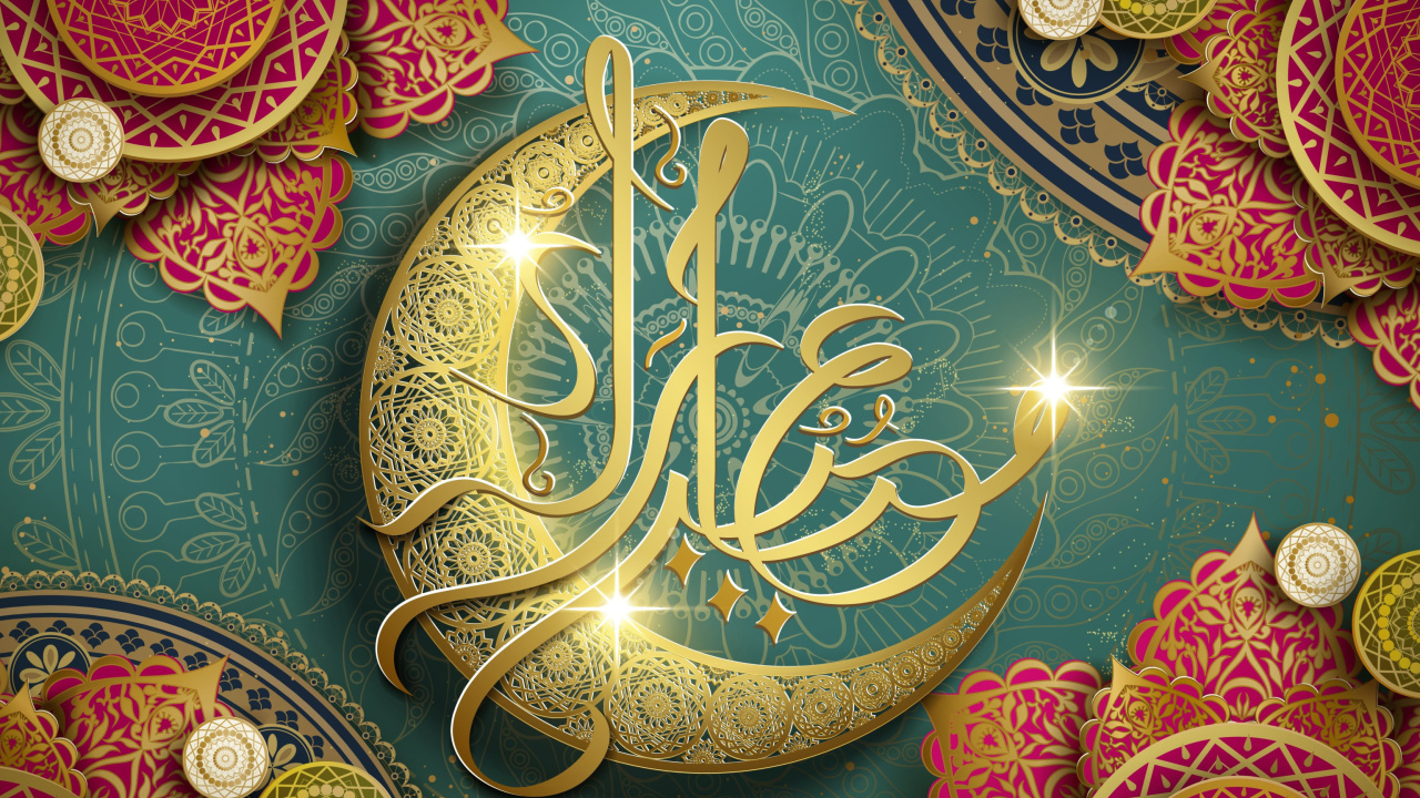 Обои Ramadan Design Eid Mubarak Arabic Calligraphy 1280x720