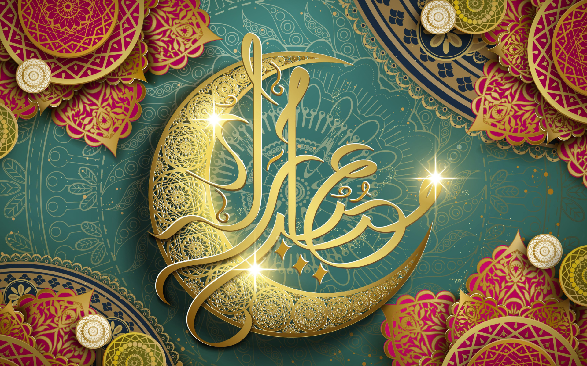 Обои Ramadan Design Eid Mubarak Arabic Calligraphy 1920x1200