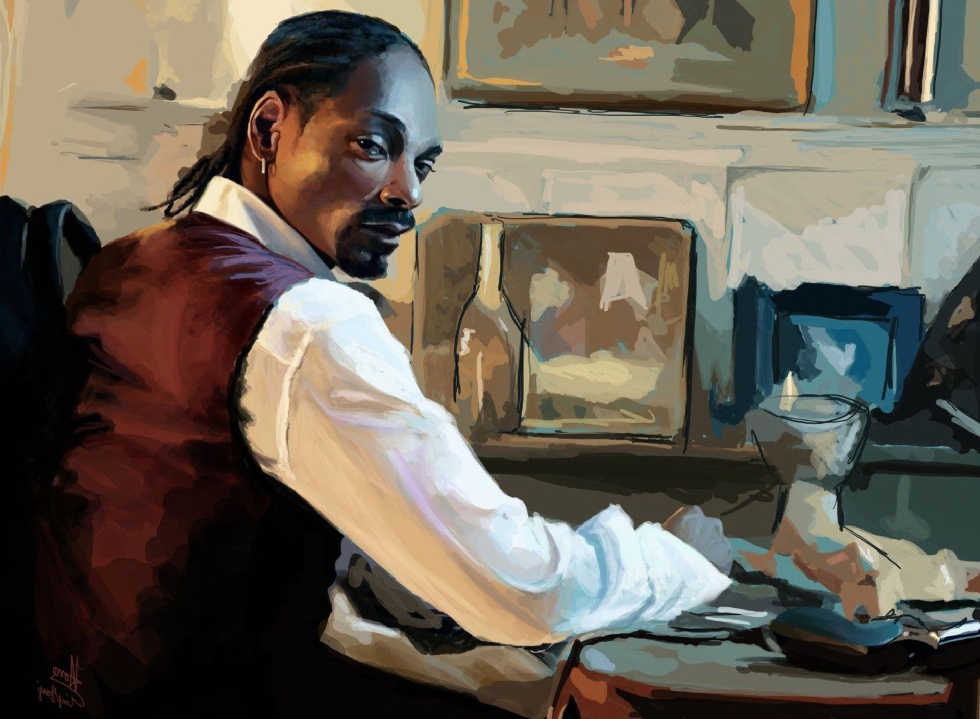 Обои Snoop Dog Portrait Painting 1920x1408