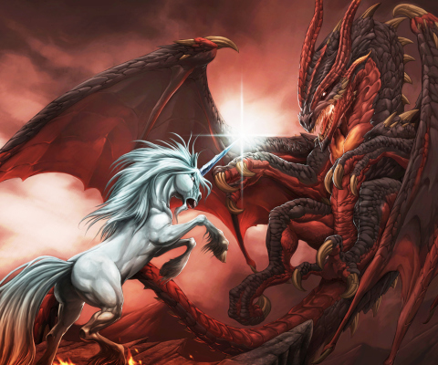 Das Unicorn And Dragon Wallpaper 480x400