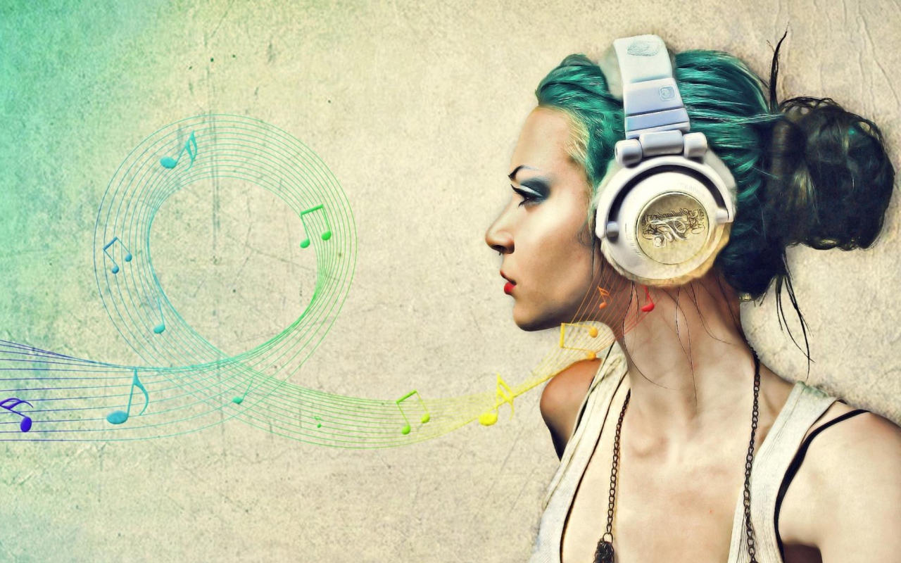 Обои Girl With Headphones Artistic Portrait 1280x800